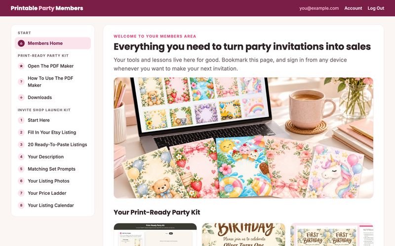 The Printable Party members area