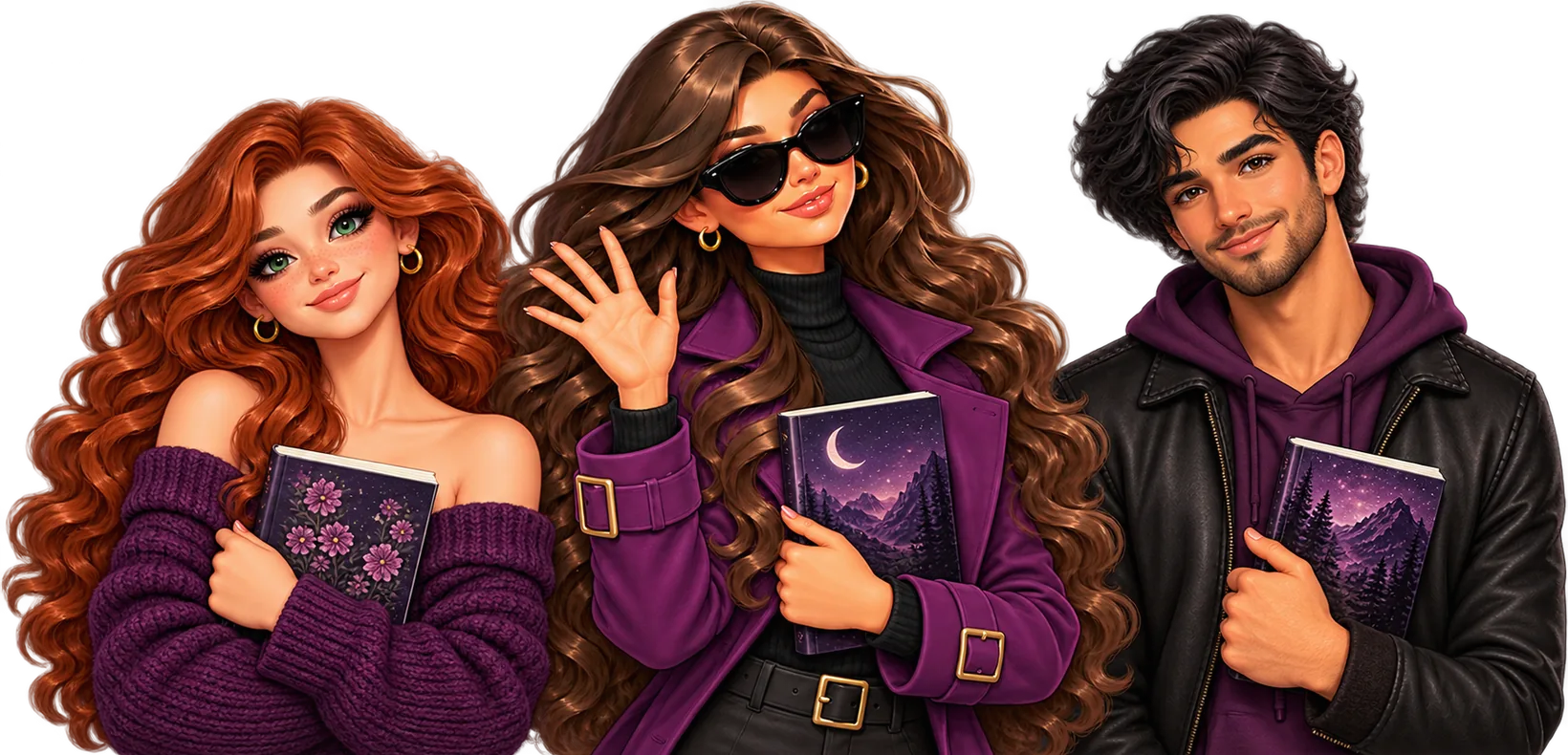 Agent K and two friends from the Secret Authors community, smiling and holding books